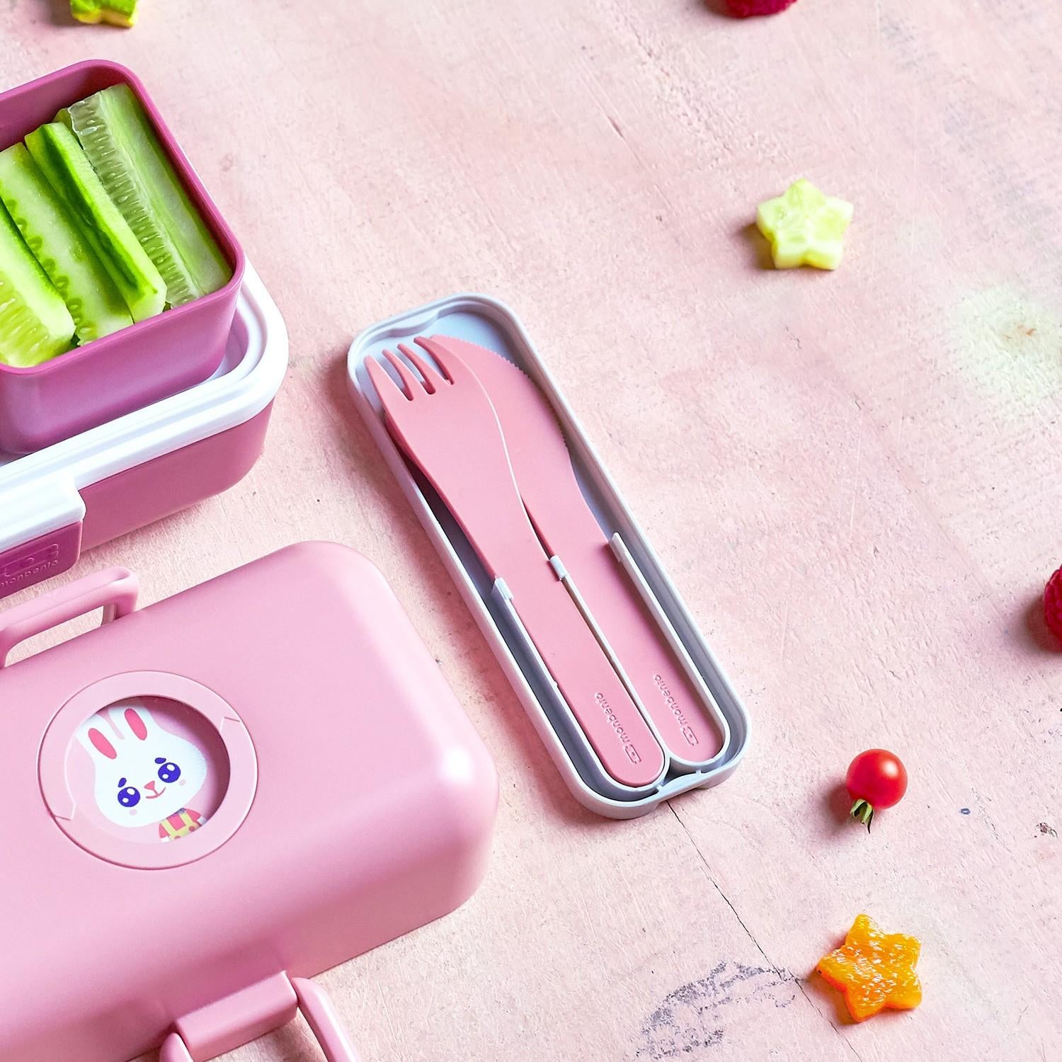 Monbento Pocket Color Blush – zestaw 3w1 sztućców z etui, lekki, wielorazowy, bez BPA, idealny w podróży, kolor: różowy