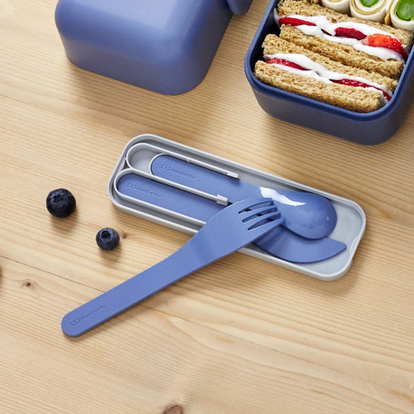 Monbento Pocket Color Infinity – zestaw 3w1 sztućców z etui, lekki, wielorazowy, bez BPA, idealny w podróży, kolor: niebieski