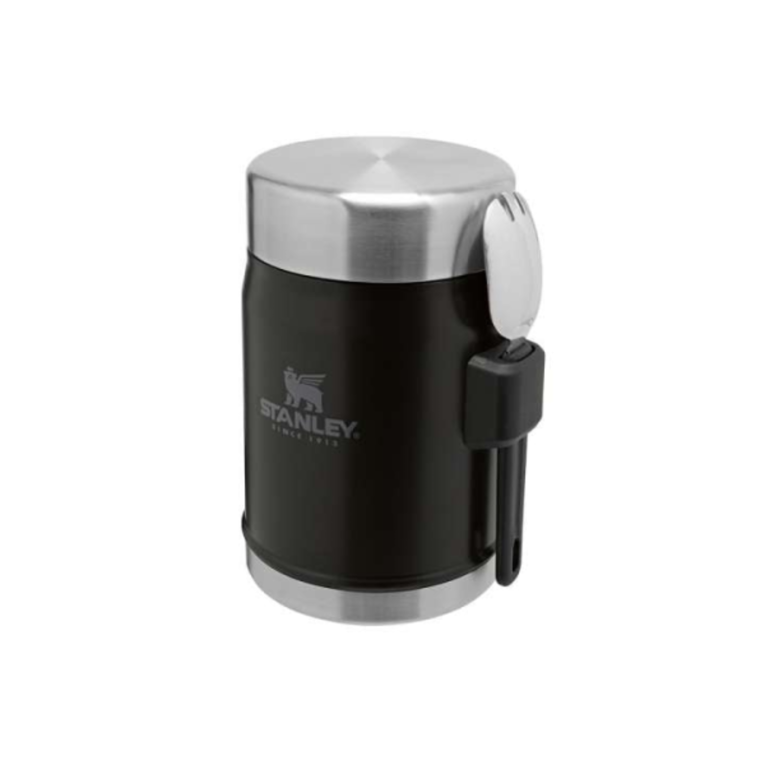 Czarny termos obiadowy Stanley Classic 400 ml – kompaktowy, z izolacją i łyżką.