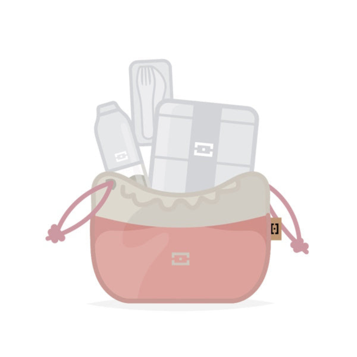 Monbento Pochette L Flamingo– lekka torba na lunchbox, imitacja lnu, zawiązywana, stylowa i ekologiczna. Idealna do pracy i szkoły, kolor: rozowy