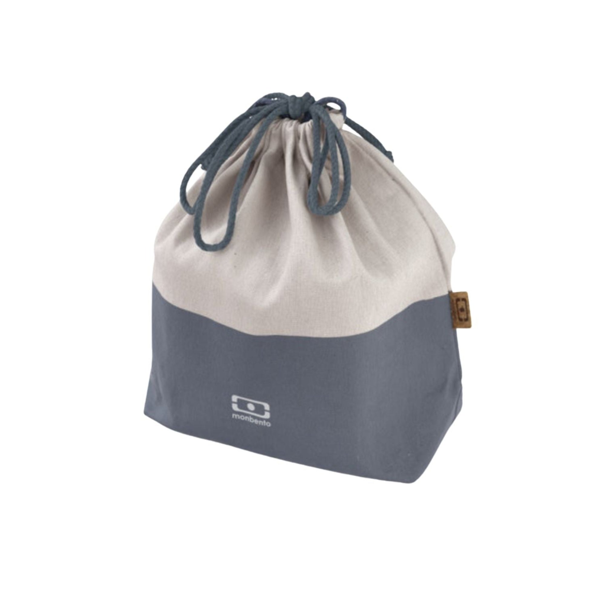 Monbento Pochette L Natural Blue – lekka torba na lunchbox, imitacja lnu, zawiązywana, stylowa i ekologiczna. Idealna do pracy i szkoły, kolor: niebieski