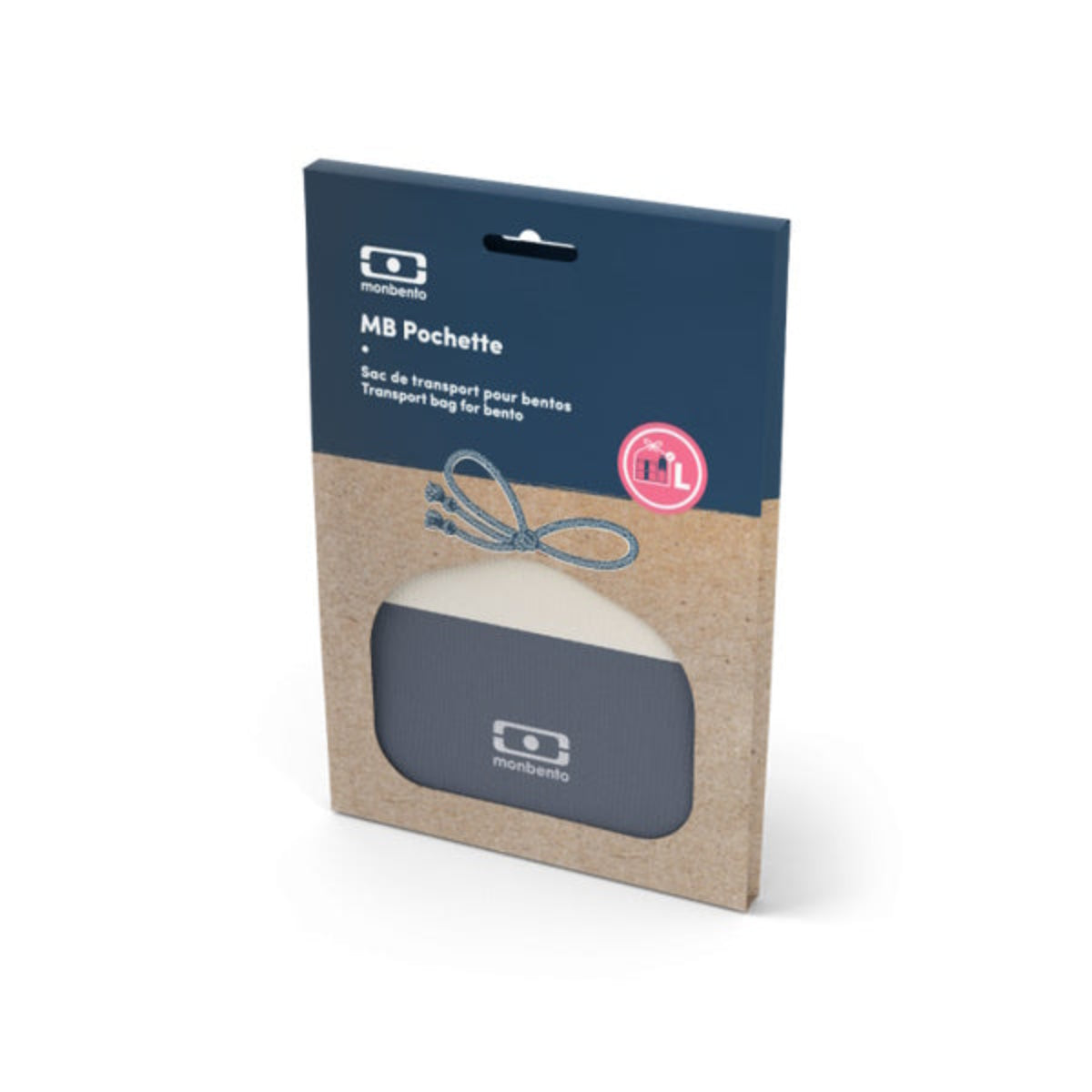 Monbento Pochette L Natural Blue – lekka torba na lunchbox, imitacja lnu, zawiązywana, stylowa i ekologiczna. Idealna do pracy i szkoły, kolor: niebieski