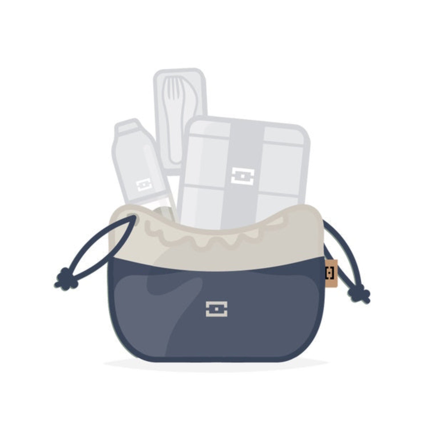 Monbento Pochette L Natural Blue – lekka torba na lunchbox, imitacja lnu, zawiązywana, stylowa i ekologiczna. Idealna do pracy i szkoły, kolor: niebieski