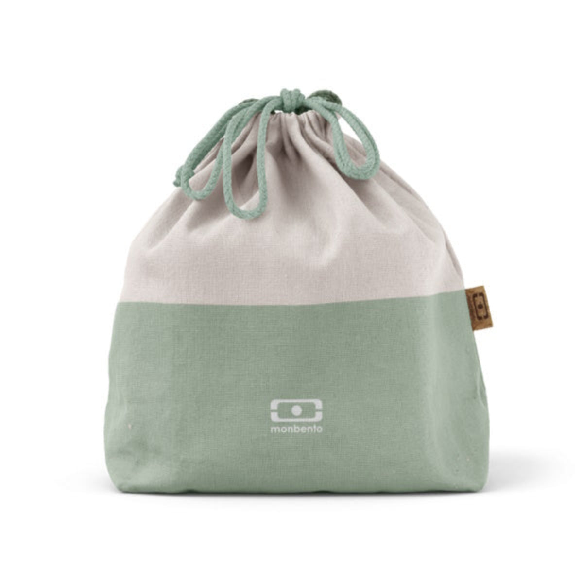 Monbento Pochette L Natural Green – lekka torba na lunchbox, imitacja lnu, zawiązywana, stylowa i ekologiczna. Idealna do pracy i szkoły, kolor: zielony