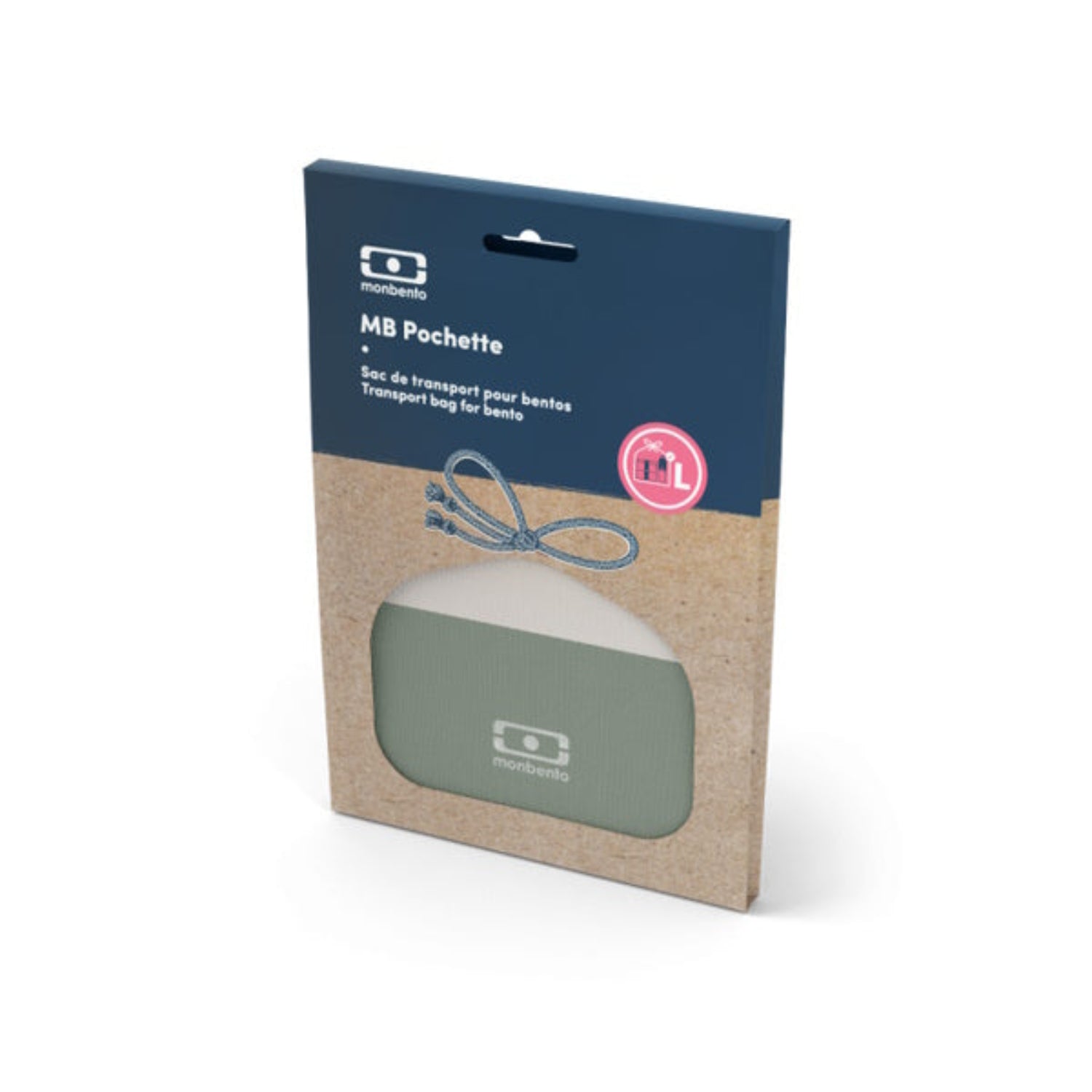 Monbento Pochette L Natural Green – lekka torba na lunchbox, imitacja lnu, zawiązywana, stylowa i ekologiczna. Idealna do pracy i szkoły, kolor: zielony