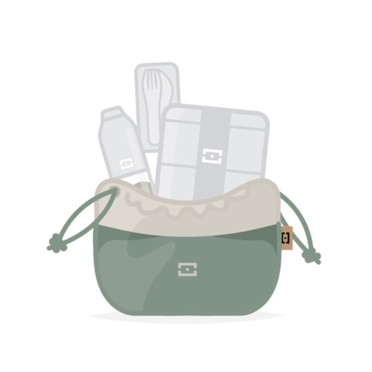 Monbento Pochette L Natural Green – lekka torba na lunchbox, imitacja lnu, zawiązywana, stylowa i ekologiczna. Idealna do pracy i szkoły, kolor: zielony