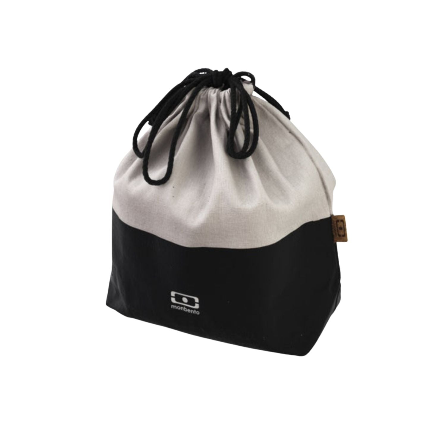 Monbento Pochette L Onyx – lekka torba na lunchbox, imitacja lnu, zawiązywana, stylowa i ekologiczna. Idealna do pracy i szkoły, kolor: czarny