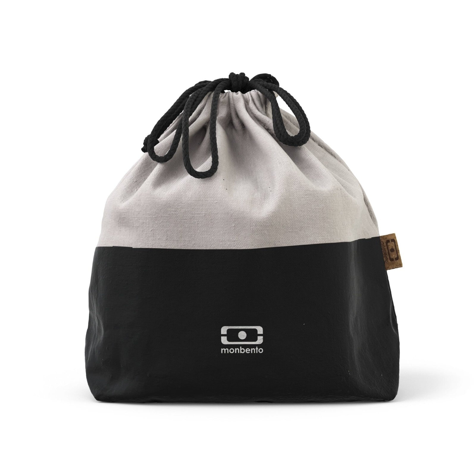 Monbento Pochette L Onyx – lekka torba na lunchbox, imitacja lnu, zawiązywana, stylowa i ekologiczna. Idealna do pracy i szkoły, kolor: czarny