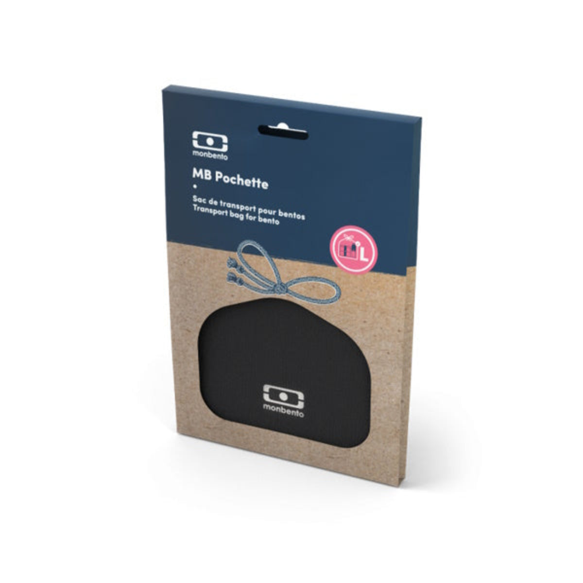 Monbento Pochette L Onyx – lekka torba na lunchbox, imitacja lnu, zawiązywana, stylowa i ekologiczna. Idealna do pracy i szkoły, kolor: czarny