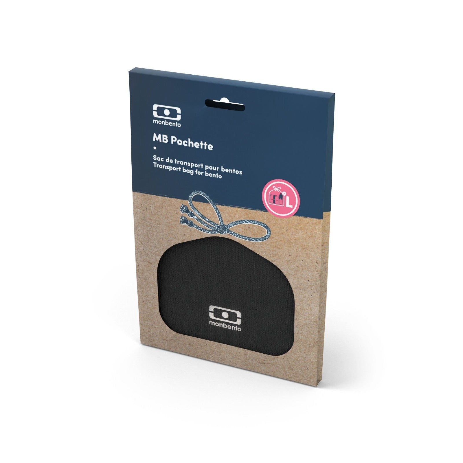 Monbento Pochette L Onyx – lekka torba na lunchbox, imitacja lnu, zawiązywana, stylowa i ekologiczna. Idealna do pracy i szkoły, kolor: czarny