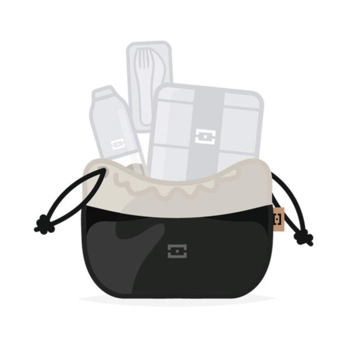 Monbento Pochette L Onyx – lekka torba na lunchbox, imitacja lnu, zawiązywana, stylowa i ekologiczna. Idealna do pracy i szkoły, kolor: czarny