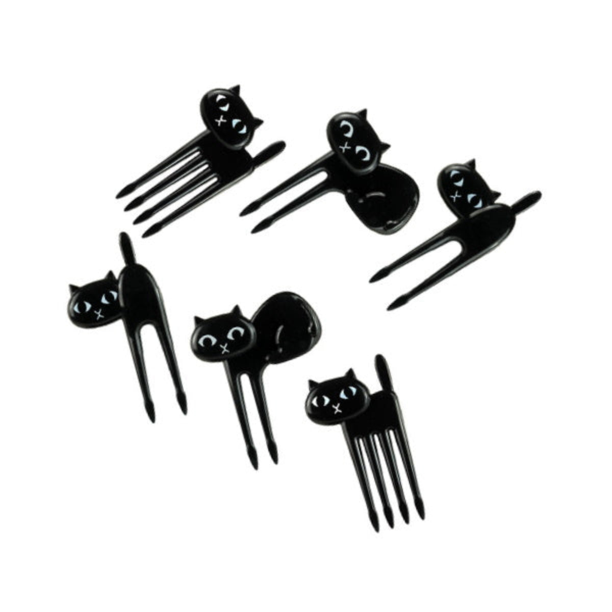 Lekkabox Koty – zestaw 6 mini widelczyków z motywem kotów, idealne do bento boxów, owoców, warzyw i przekąsek dla dzieci.