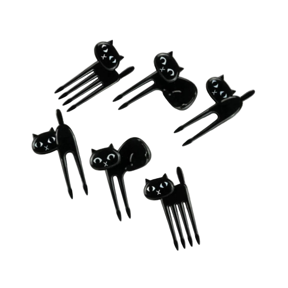 Lekkabox Koty – zestaw 6 mini widelczyków z motywem kotów, idealne do bento boxów, owoców, warzyw i przekąsek dla dzieci.