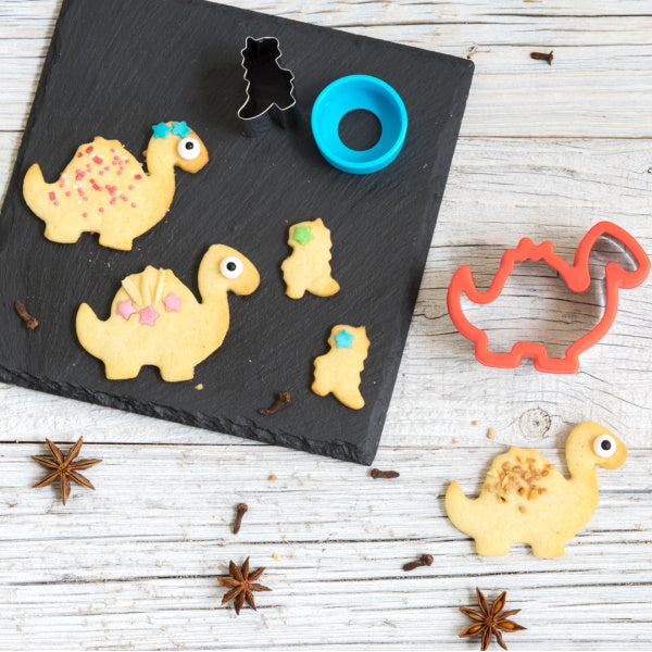 Wykrawacze Lekkabox dinozaury – zestaw 3 rozmiarów, stal nierdzewna, bezpieczne uchwyty, idealne do owoców, warzyw, kanapek i ciasteczek