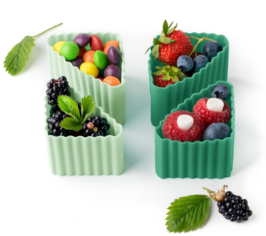 LEKKABOX Bento Triangle Forest – elastyczne, zielone foremki trójkątne do przekąsek i mini deserów, bezpieczny silikon, łatwe czyszczenie