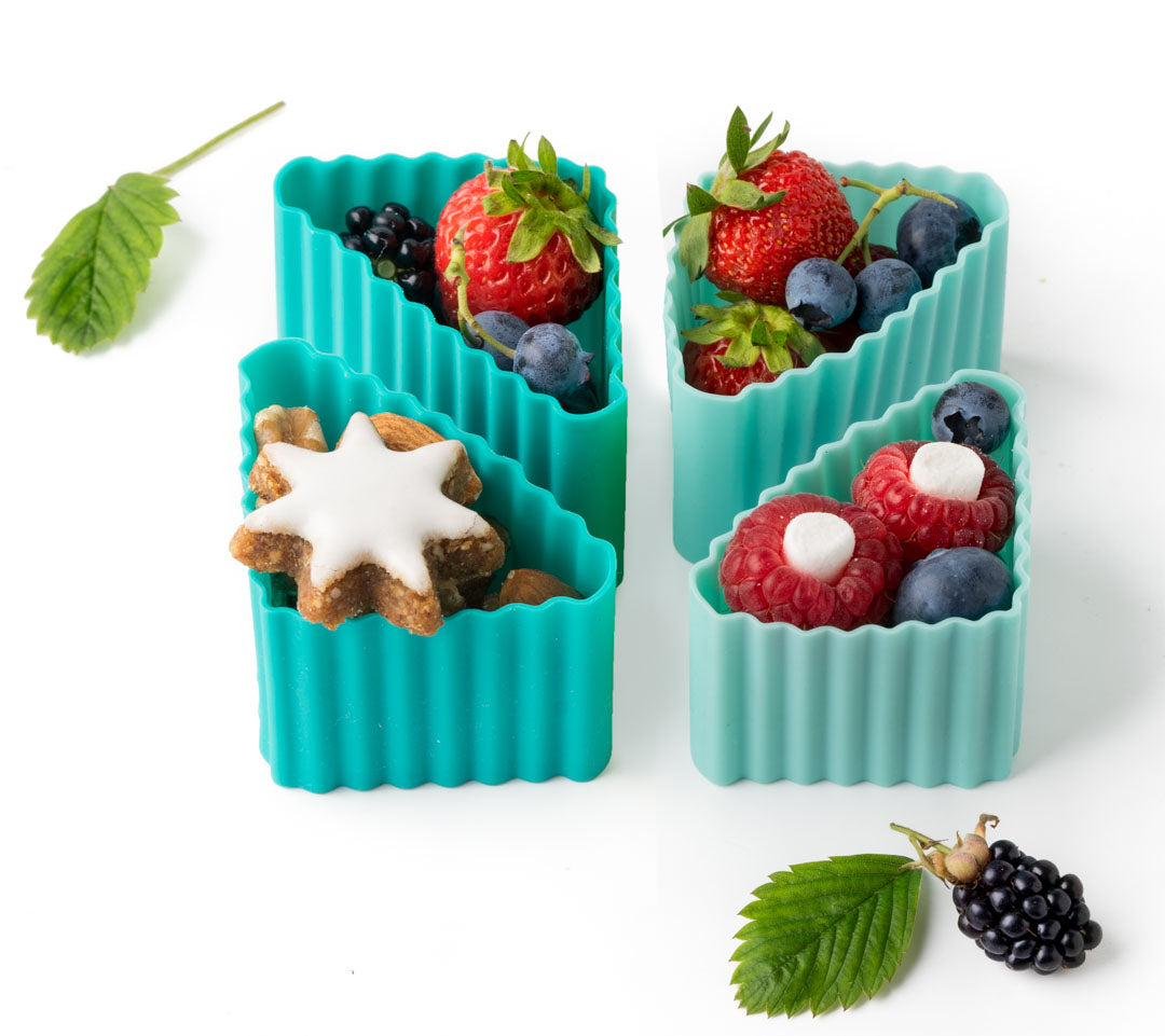 LEKKABOX Bento Triangle Ocean – elastyczne, niebieskie foremki trójkątne do przekąsek i mini deserów, bezpieczny silikon, łatwe czyszczenie