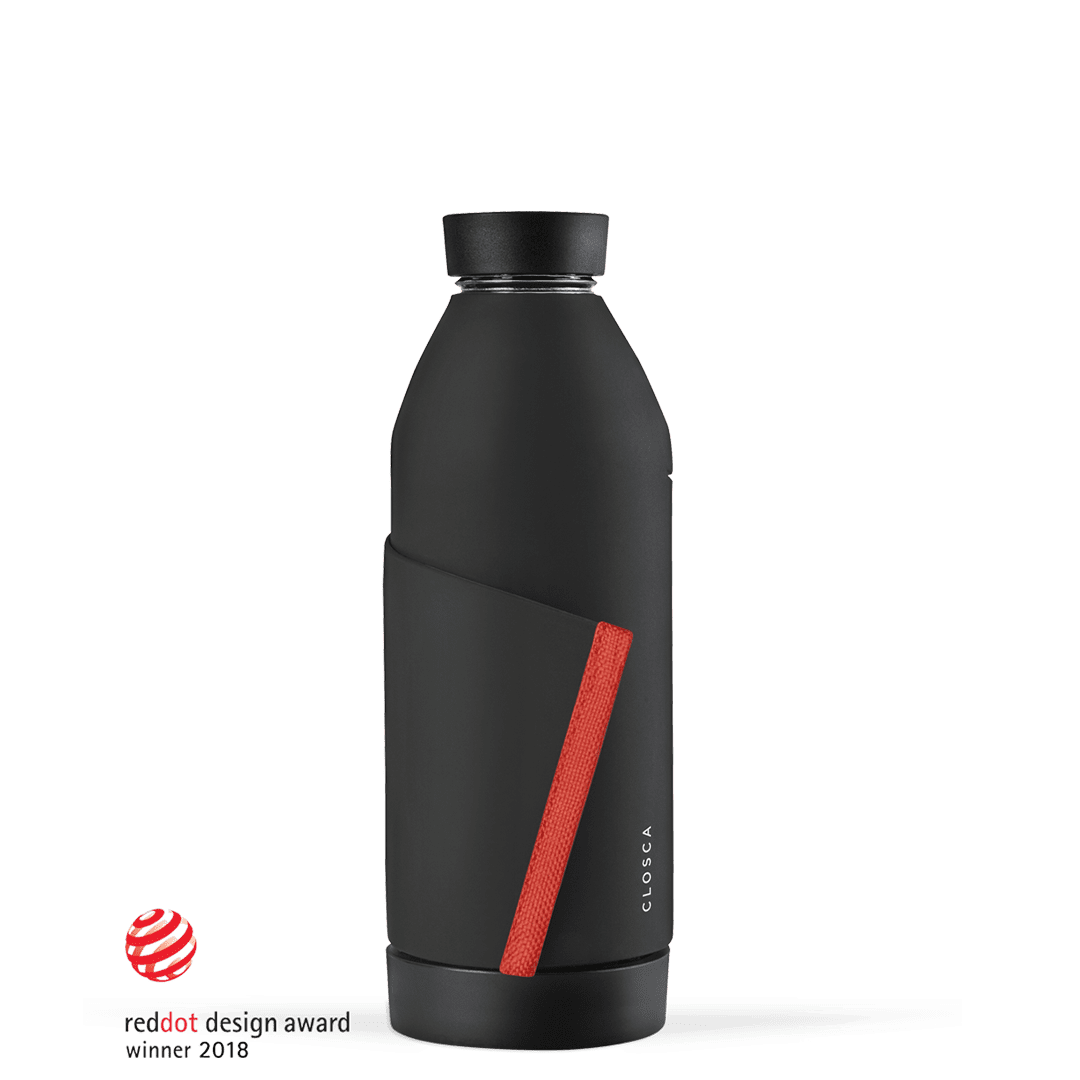 CLOSCA szklana butelka na wodę, Black/Coral Closca Water Bottles | TwójLunchBox