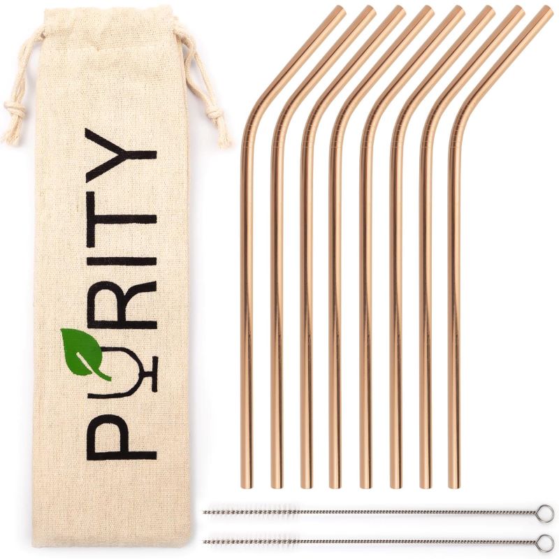 PURITY stalowe słomki, Rose Gold Purity Drinking Straws & Stirrers | TwójLunchBox