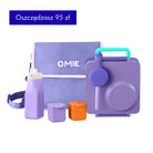 OmieBox Full Set Purple Plum - fioletowy zestaw lunch boxa z termosem, sztućcami, pojemniczkami, butelką i torbą termiczną; dopasowany kolorystycznie, z uchwytem i przegródkami