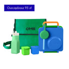 OmieBox Full Set Monster Blue - niebieski zestaw lunch boxa z termosem, sztućcami, pojemniczkami, butelką i torbą termiczną; dopasowany kolorystycznie, z uchwytem i przegródkami