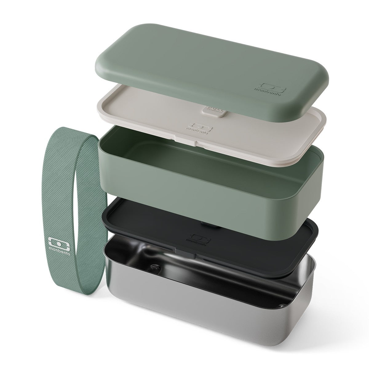 Lekki i wytrzymały stalowy pojemnik na lunch Monbento, model Sense w odcieniu Natural Green