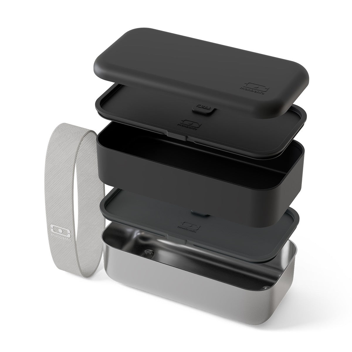 Metalowy bento box Monbento Onyx, czarny szczelny pojemnik na lunch idealny do biura i pracy