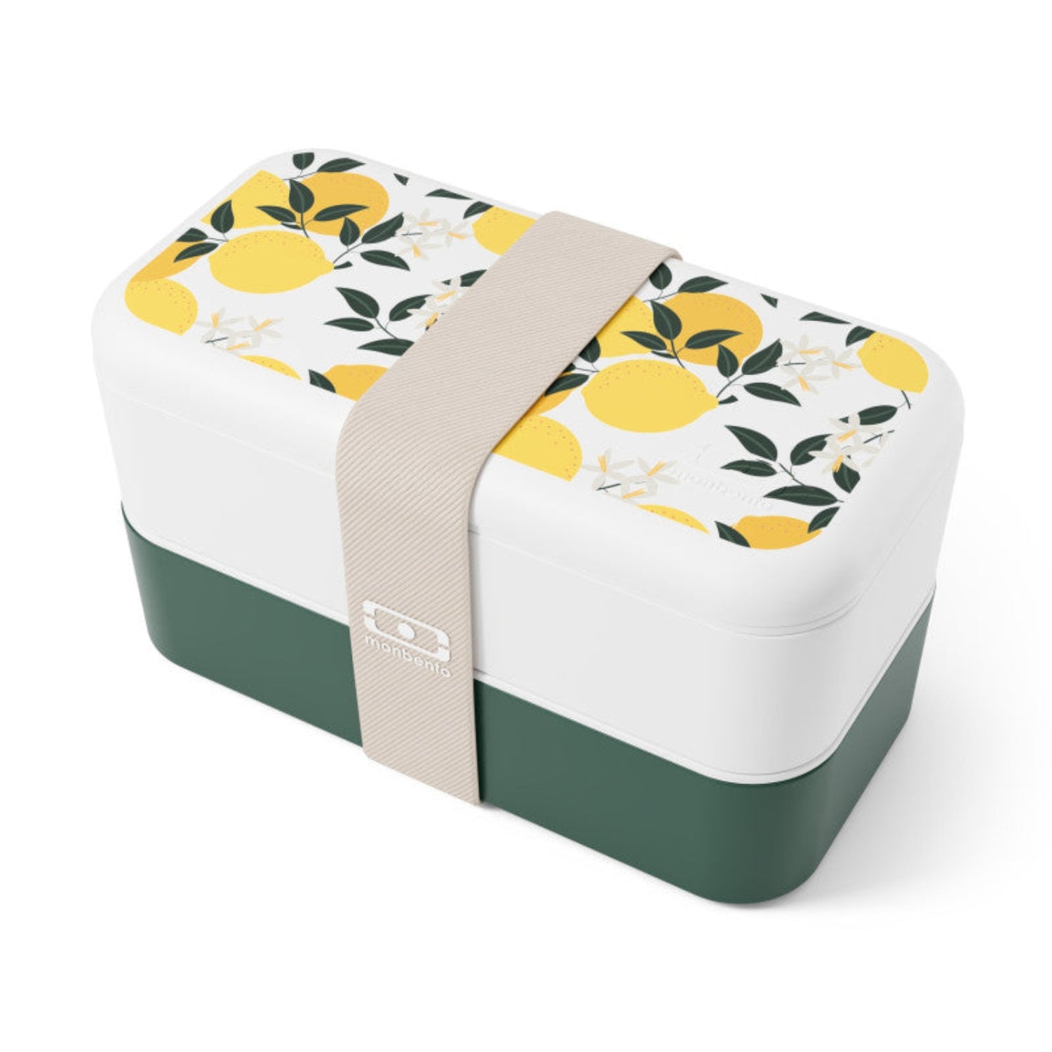 Monbento Original – dwupoziomowy lunchbox z miseczką. Szczelny, BPA free, do mikrofalówki i zmywarki. Stylowy francuski design, wzór: Grapic Lemon