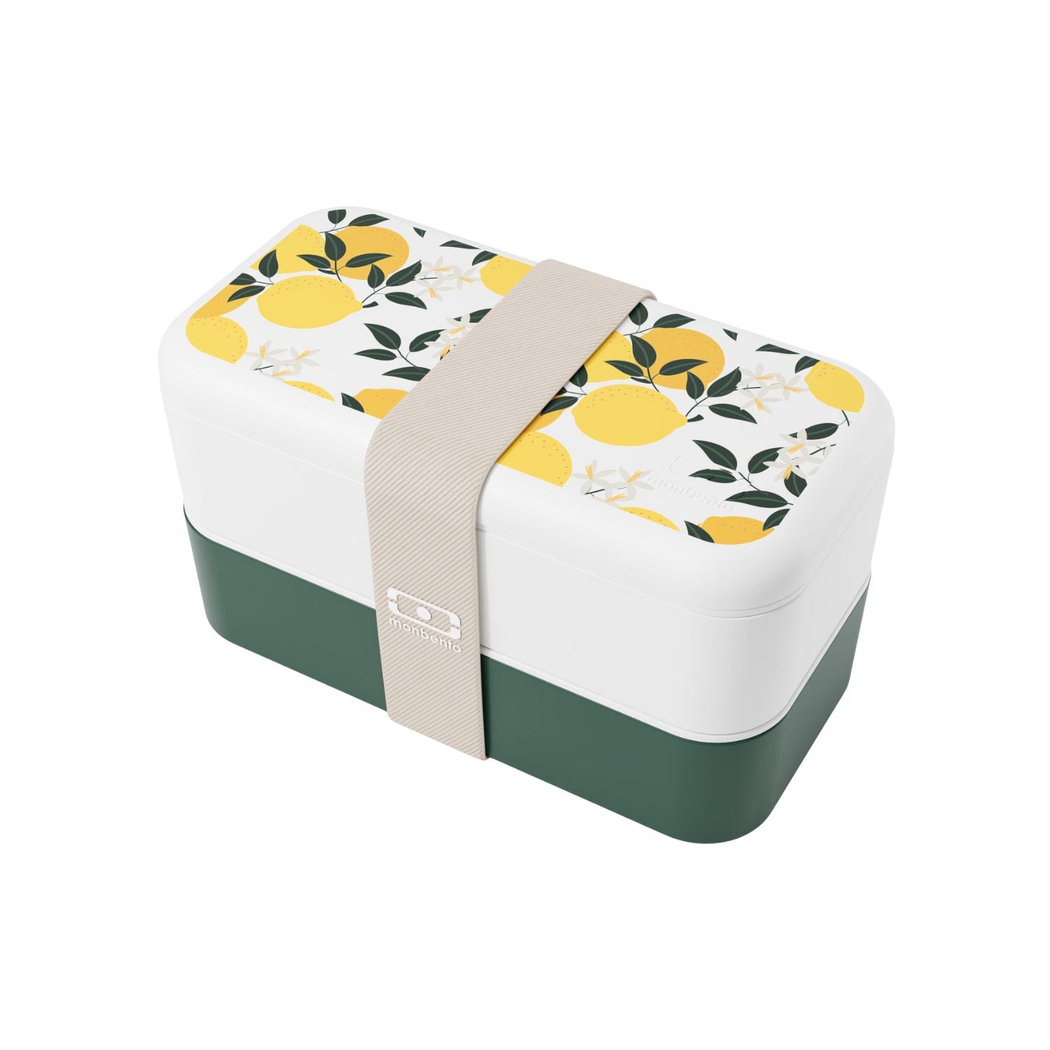 Monbento Original – dwupoziomowy lunchbox z miseczką. Szczelny, BPA free, do mikrofalówki i zmywarki. Stylowy francuski design, wzór: Grapic Lemon