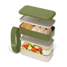 Monbento Original – dwupoziomowy lunchbox z miseczką. Szczelny, BPA free, do mikrofalówki i zmywarki. Stylowy francuski design, wzór: Olive Recycled