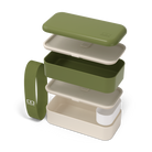 Monbento Original – dwupoziomowy lunchbox z miseczką. Szczelny, BPA free, do mikrofalówki i zmywarki. Stylowy francuski design, wzór: Olive Recycled