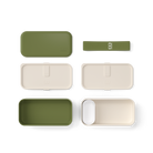 Monbento Original – dwupoziomowy lunchbox z miseczką. Szczelny, BPA free, do mikrofalówki i zmywarki. Stylowy francuski design, wzór: Olive Recycled