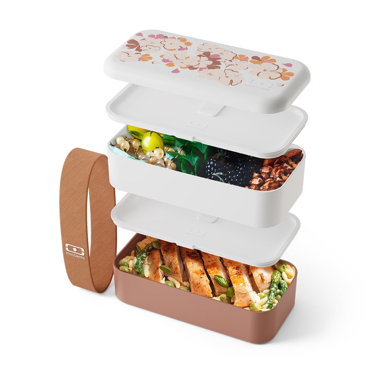 Monbento Original – dwupoziomowy lunchbox z miseczką. Szczelny, BPA free, do mikrofalówki i zmywarki. Stylowy francuski design, wzór: Pink Floral