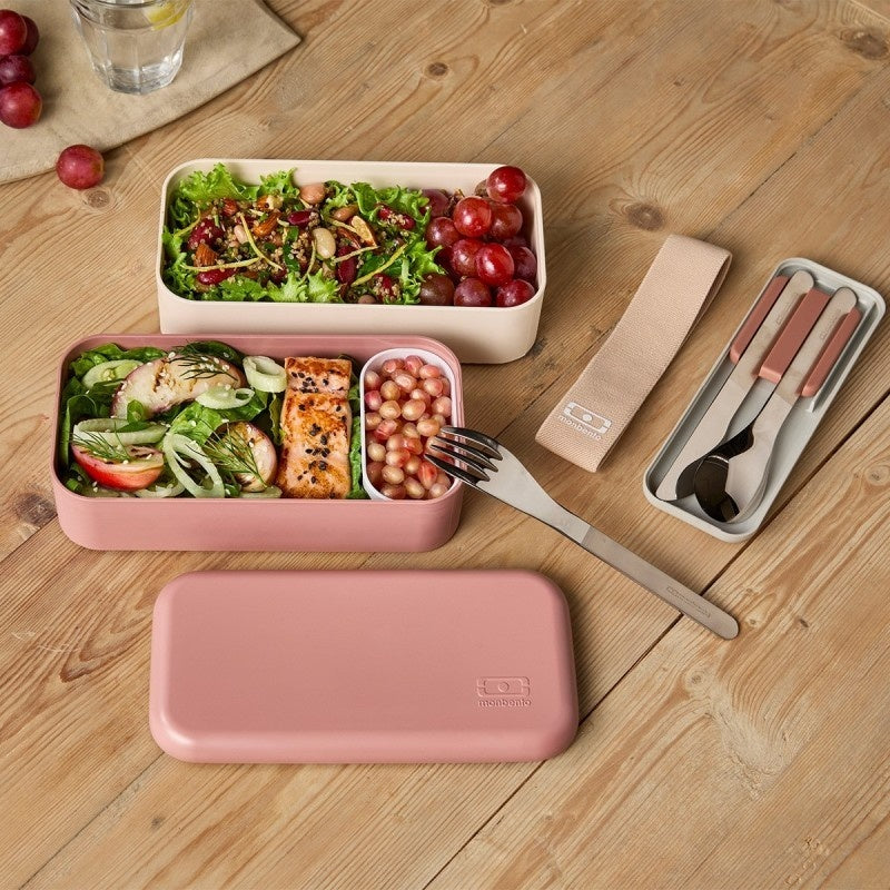 Monbento Original – dwupoziomowy lunchbox z miseczką. Szczelny, BPA free, do mikrofalówki i zmywarki. Stylowy francuski design, wzór: Pink Moka