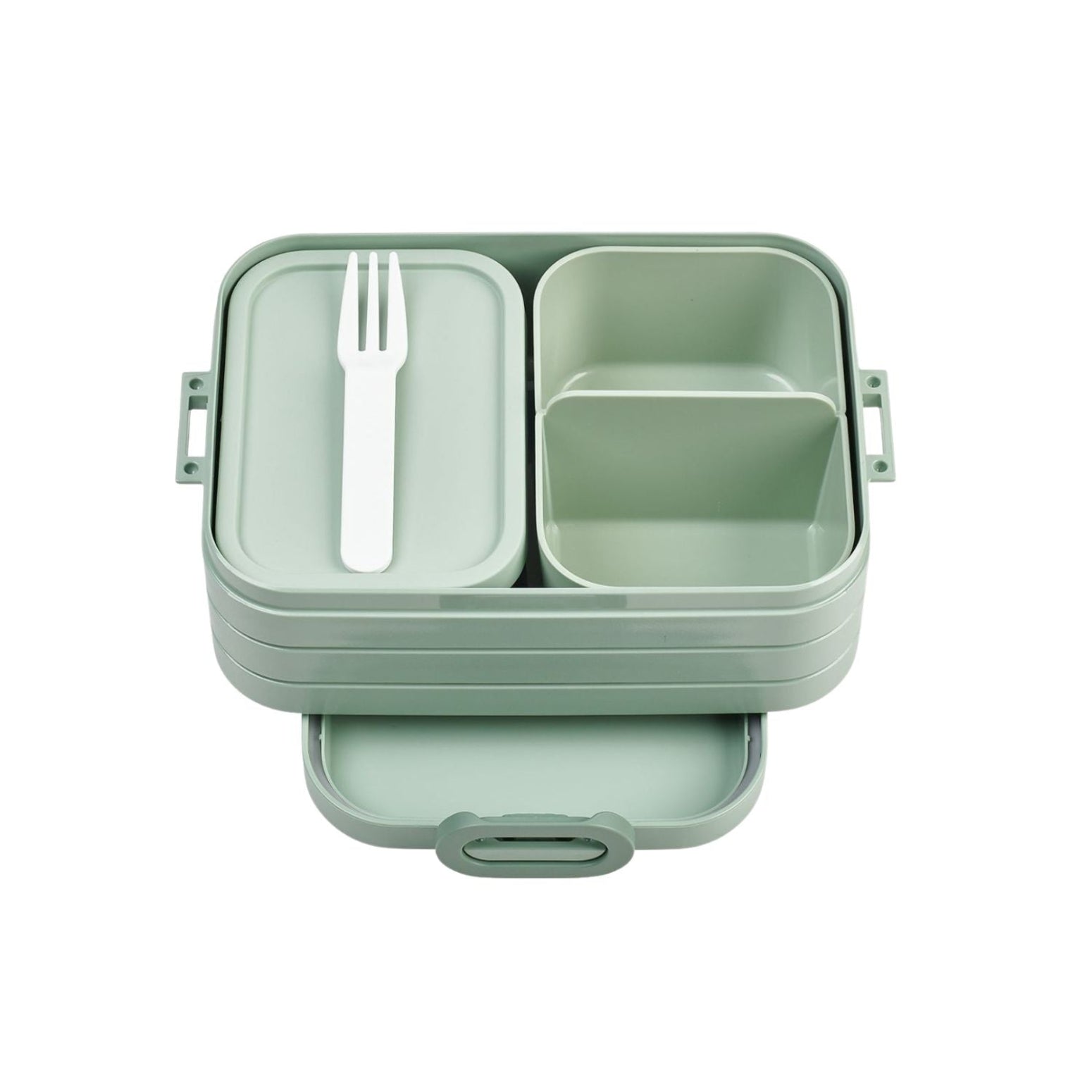 Bento box Take a Break Midi Mepal - zielony lunch box, na drugie śniadanie, z widelcem i przegródkami, wyprodukowano w Holandii