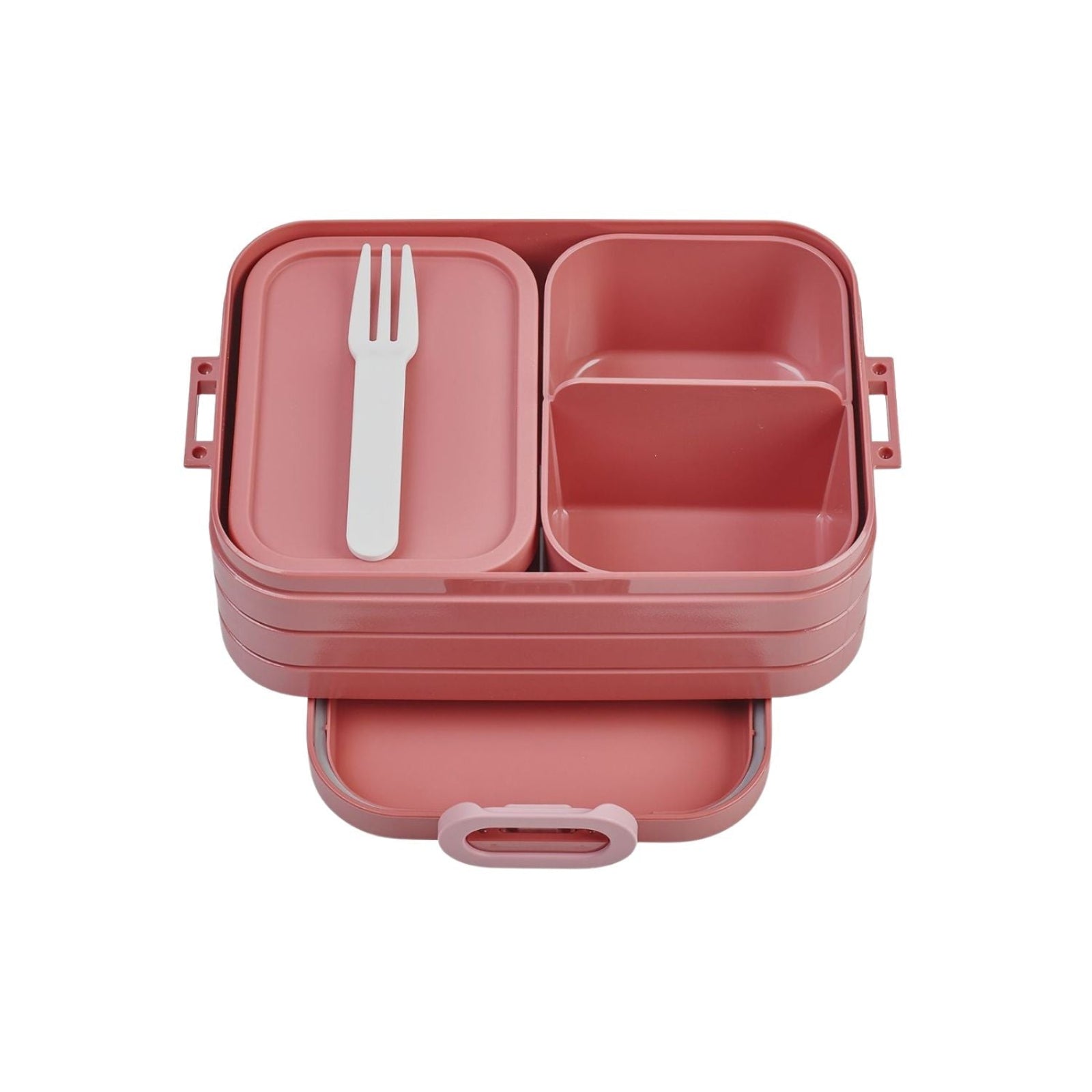 Bento box Take a Break Midi Mepal - czerwony lunch box, na drugie śniadanie, z widelcem i przegródkami, wyprodukowano w Holandii