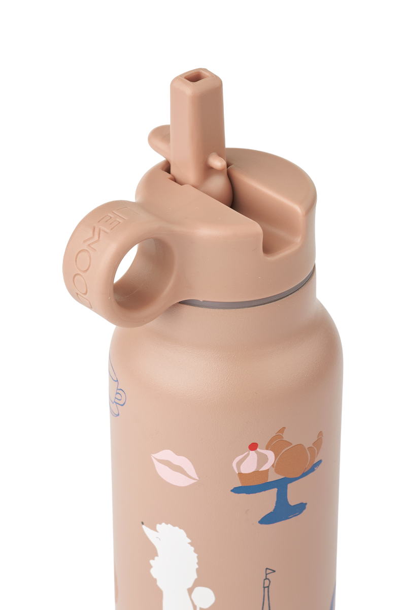 Stylowy bidon LIEWOOD Falk Paris – 350 ml, z ustnikiem, termiczny, z uroczym wzorem, dla dzieci.