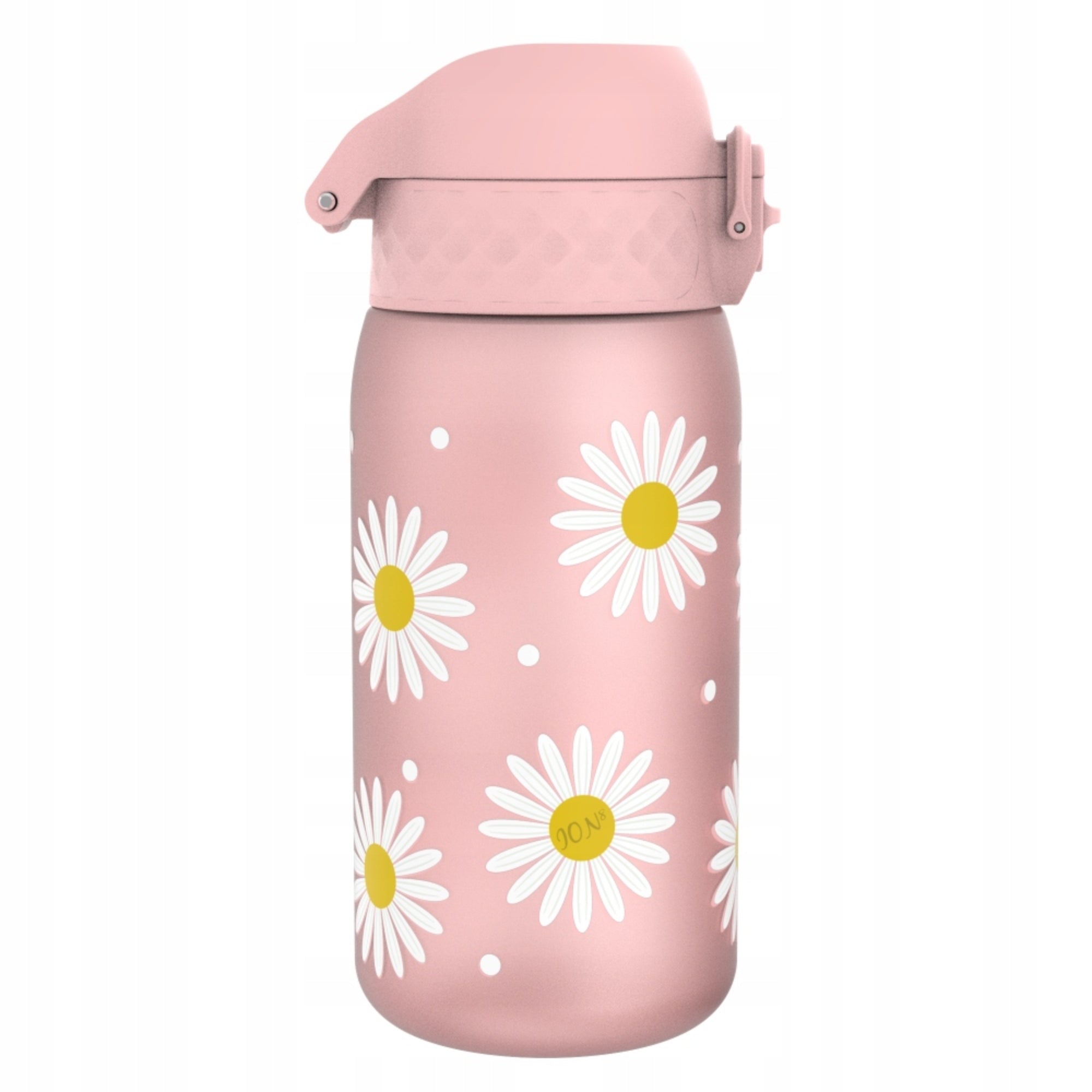 Bidon dla dzieci Ion8 Pod Daisy 350 ml ze stokrotkami– szczelny, lekki i otwierany na klik.
