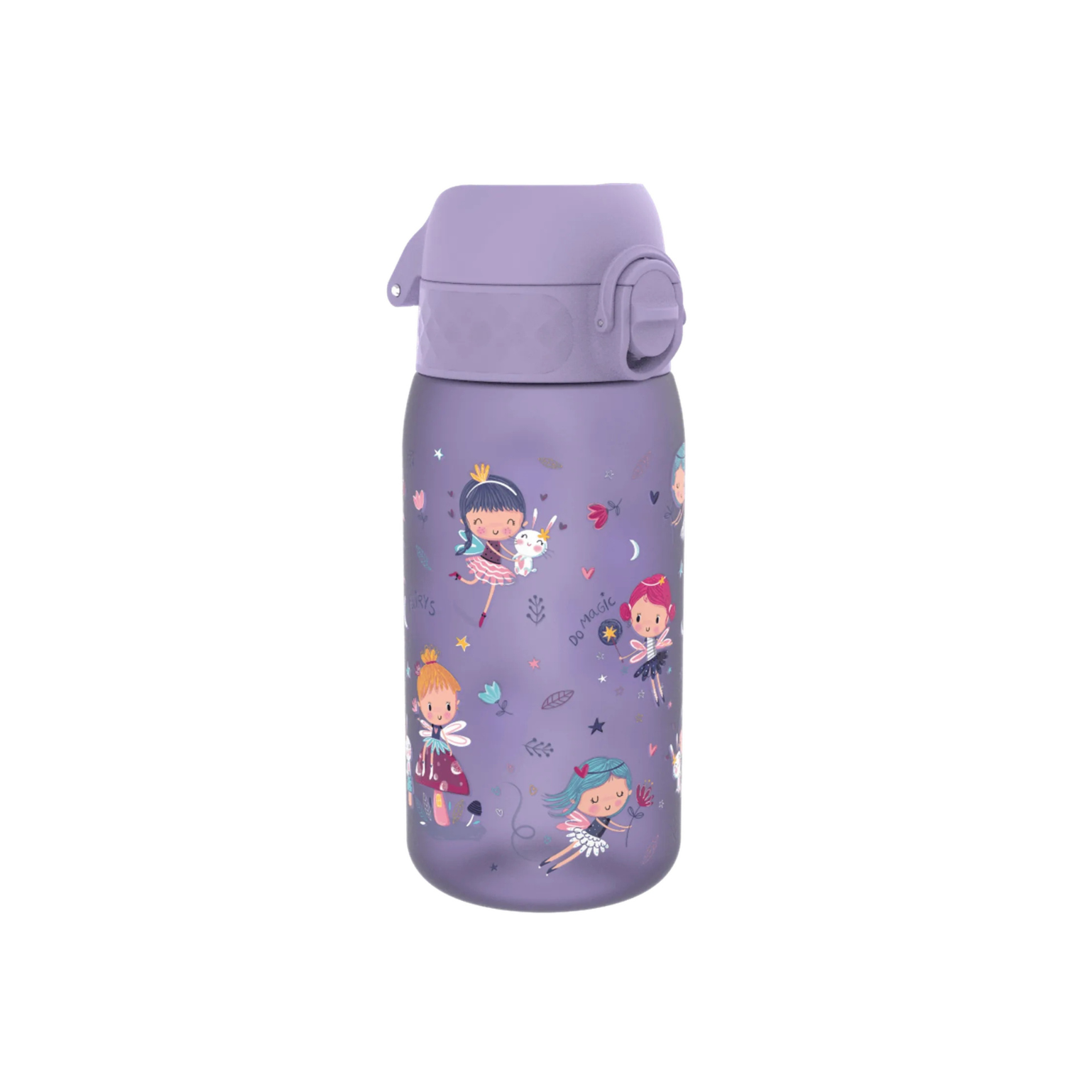 Bidon dla dzieci Ion8 Pod Fairies 350 ml z wróżkami – szczelny, lekki i otwierany na klik.
