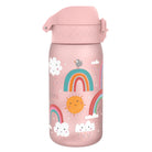 Bidon dla dzieci Ion8 Pod Rainbows 350 ml z tęczami – szczelny, lekki i otwierany na klik.

