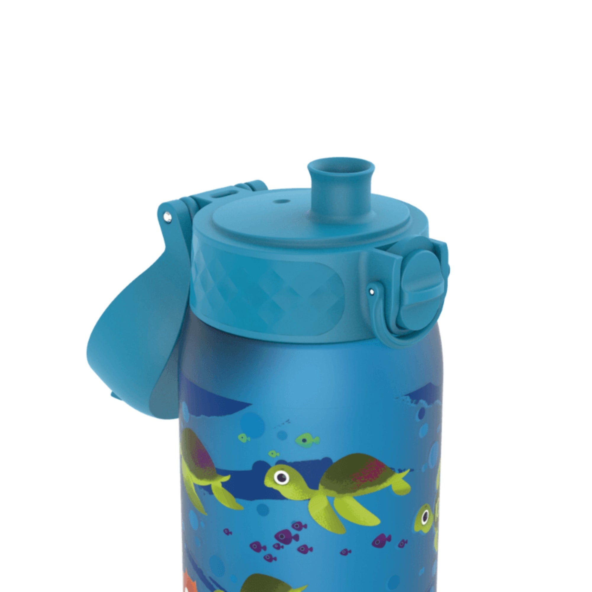 Bidon dla dzieci Ion8 Pod Sea Turtle 350 ml z żółwiami – szczelny, lekki i otwierany na klik.
