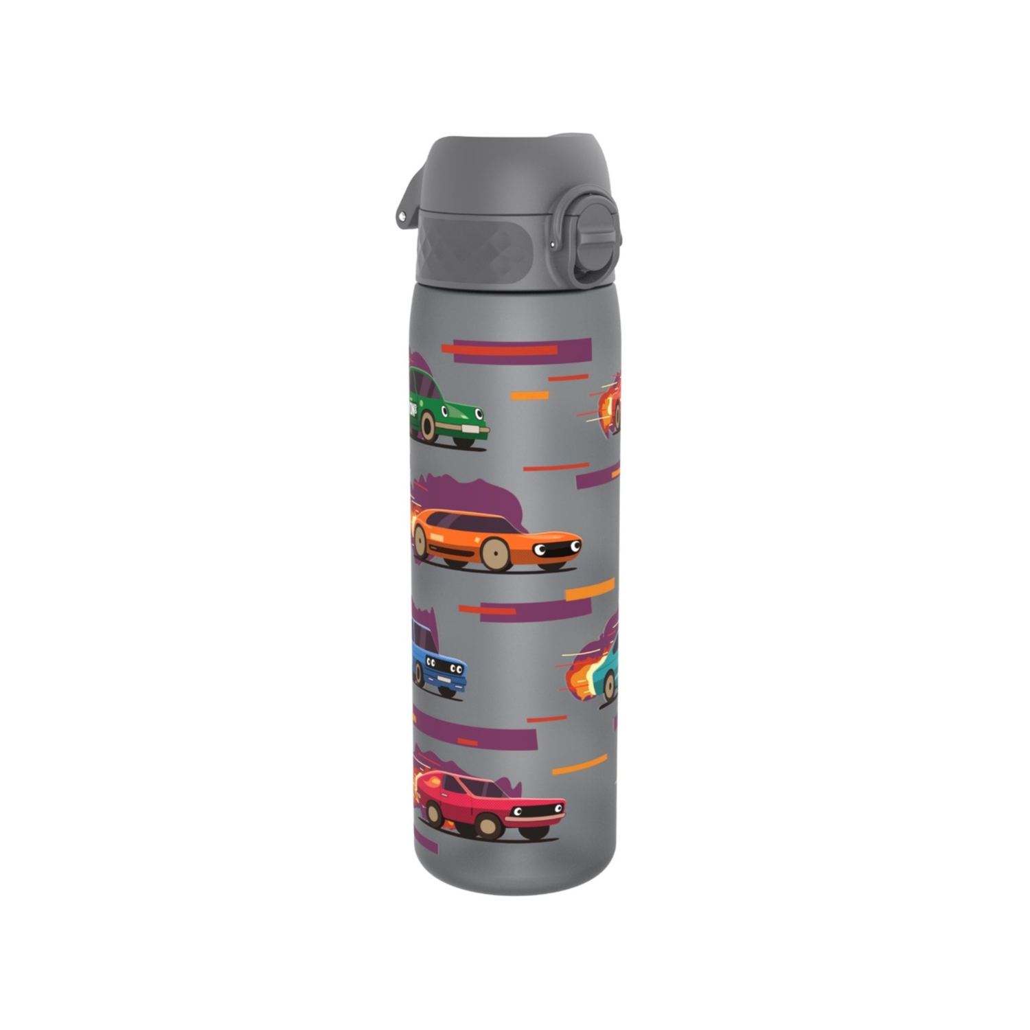 Bidon dla dzieci 500 ml Ion8 Sports Cars – lekki, nietoksyczny,  z ustnikiem i klapką, idealny do plecaka i samochodu