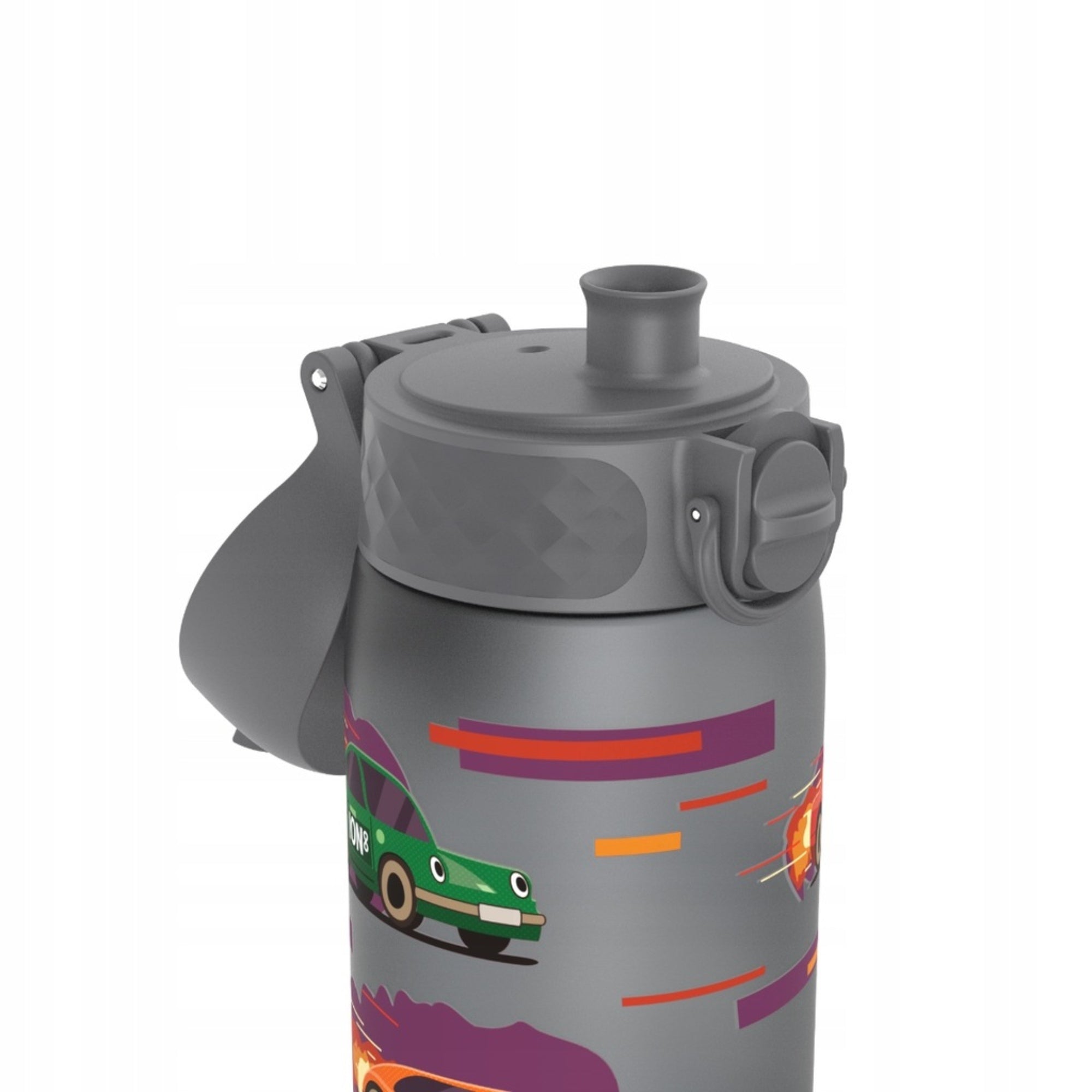 Bidon dla dzieci 500 ml Ion8 Sports Cars – lekki, nietoksyczny,  z ustnikiem i klapką, idealny do plecaka i samochodu