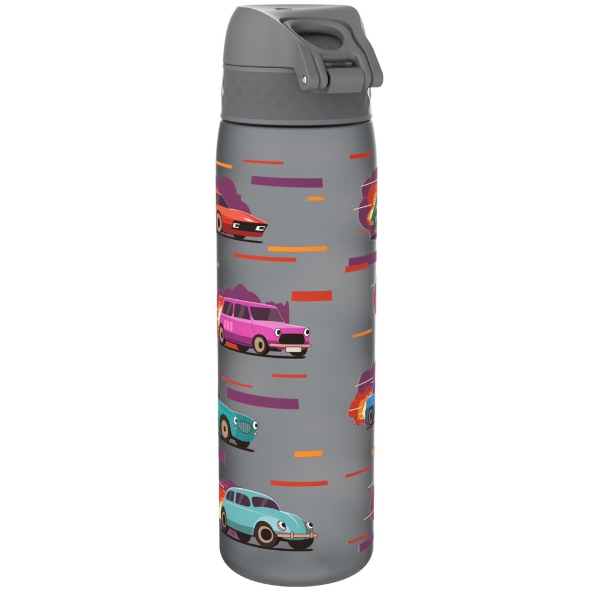 Bidon dla dzieci 500 ml Ion8 Sports Cars – lekki, nietoksyczny,  z ustnikiem i klapką, idealny do plecaka i samochodu