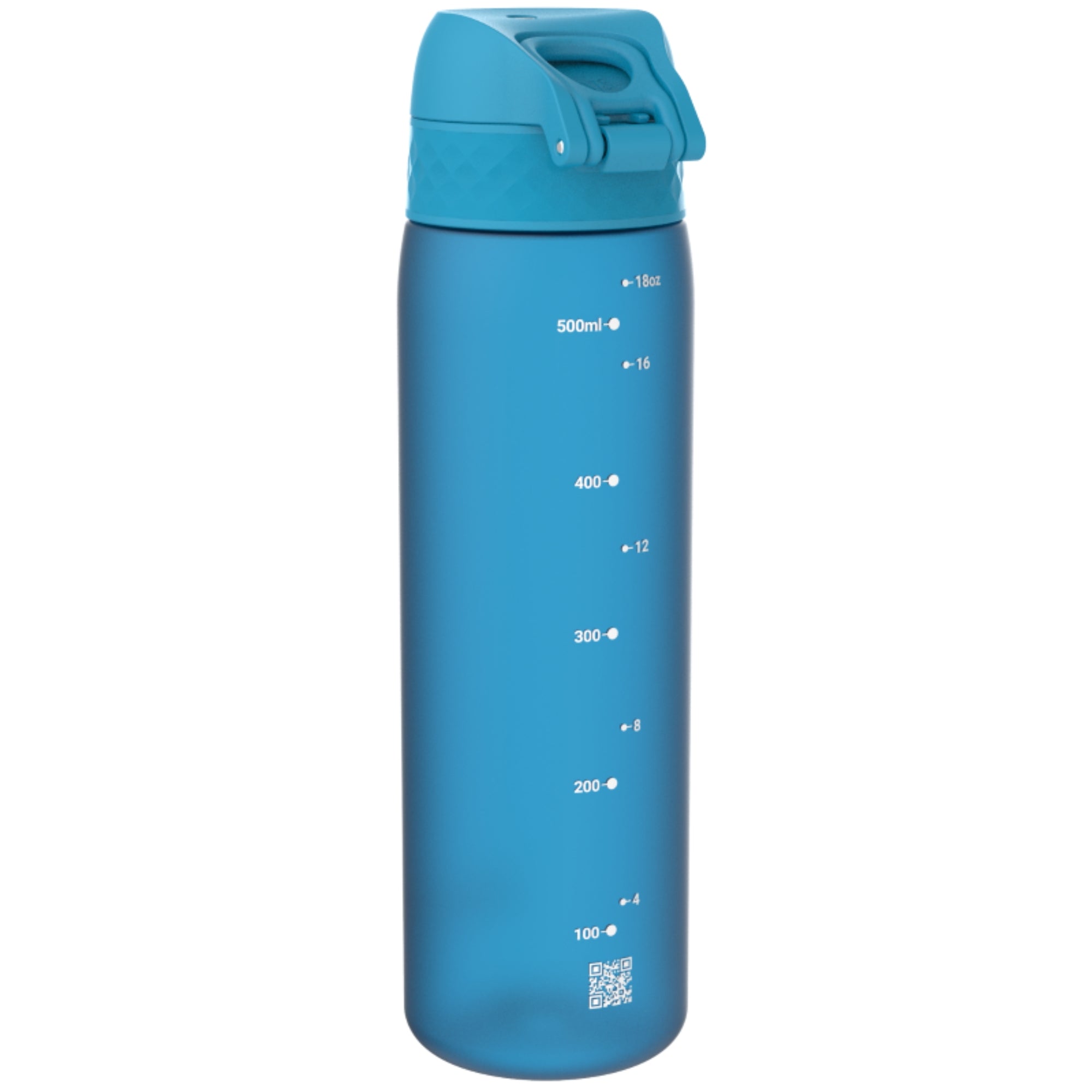 Bidon na wodę 500 ml Ion8 Blue – lekki, nietoksyczny, z ustnikiem i klapką, idealny do plecaka i samochodu, kolor: niebieski