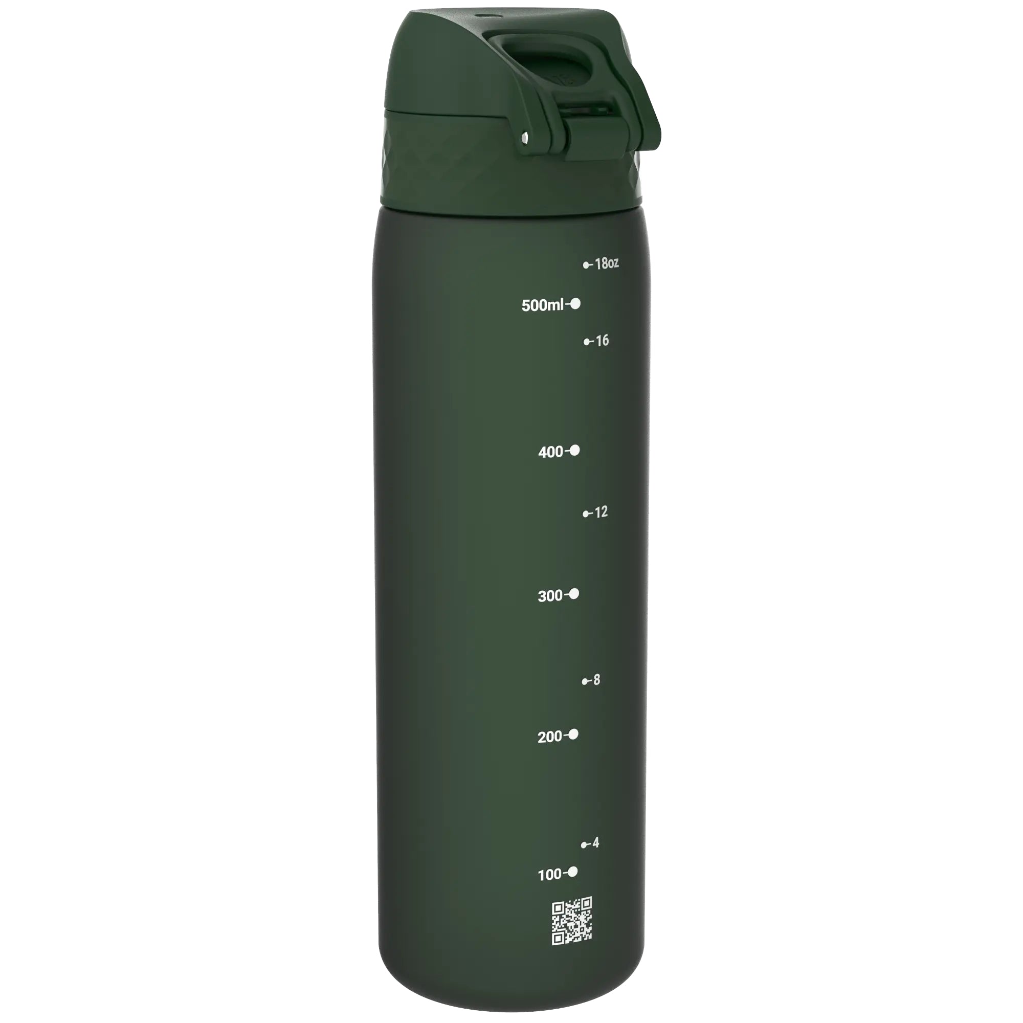 Bidon na wodę 500 ml Ion8 Dark Green– lekki, nietoksyczny, z ustnikiem i klapką, idealny do plecaka i samochodu, kolor: ciemnozielony