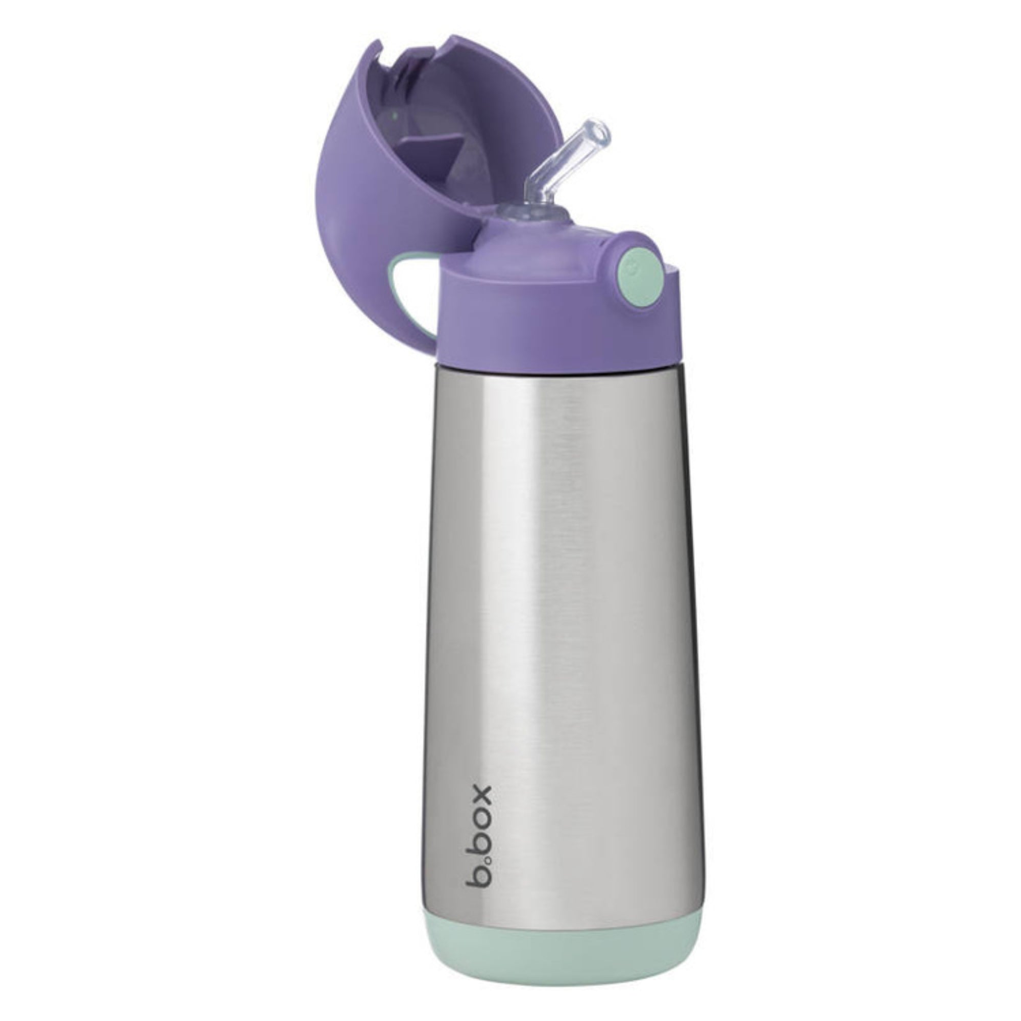 B.box Lilac Pop – bidon termiczny dla dzieci 500 ml, potrójna izolacja, silikonowa słomka, szczelny i bezpieczny, do zimnych i ciepłych napojów.