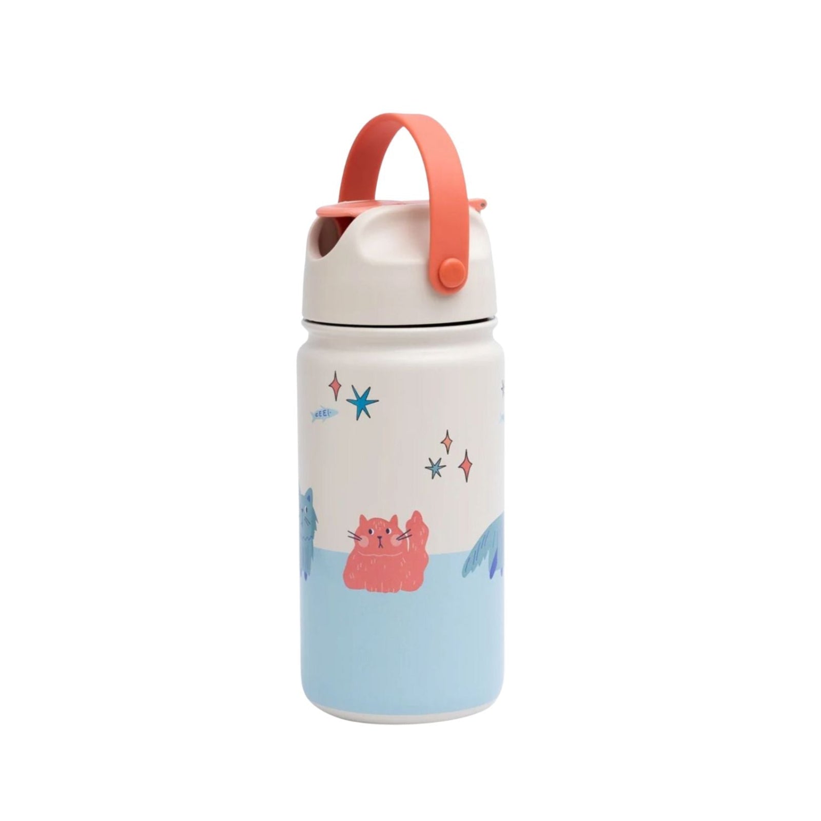 Bidon termiczny dla dzieci The Cotton Cloud – utrzymuje ciepło i zimno, z silikonową słomką i uchwytem, wzór: kotki
