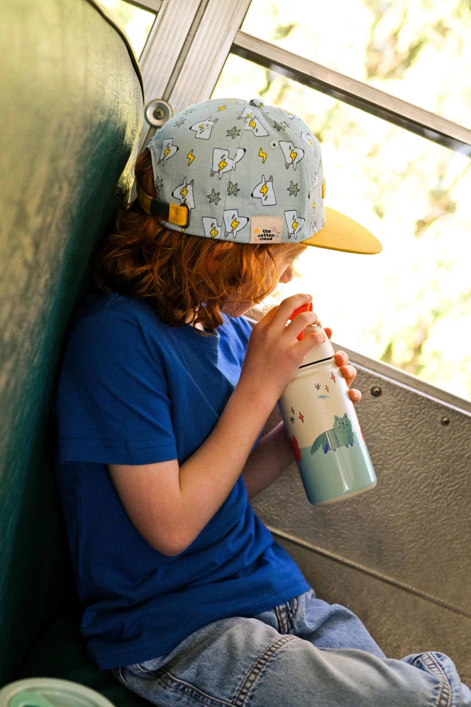 Bidon termiczny dla dzieci The Cotton Cloud – utrzymuje ciepło i zimno, z silikonową słomką i uchwytem, wzór: kotki