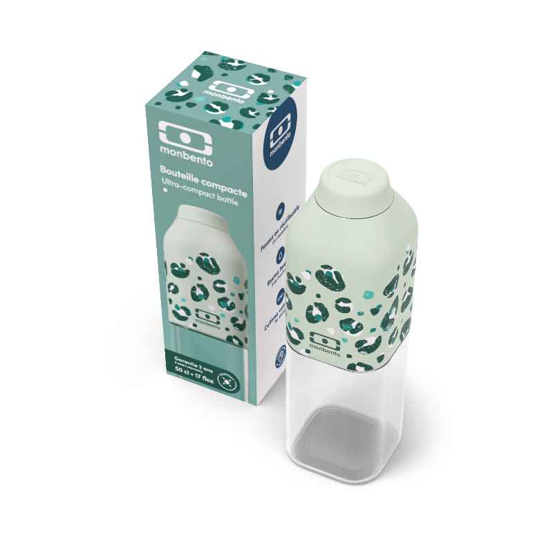 Monbento Positive M – ultralekka butelka 500 ml z tritanu. Trwała, kompaktowa, bez BPA, idealna do torby czy plecaka, wzór: green leopard