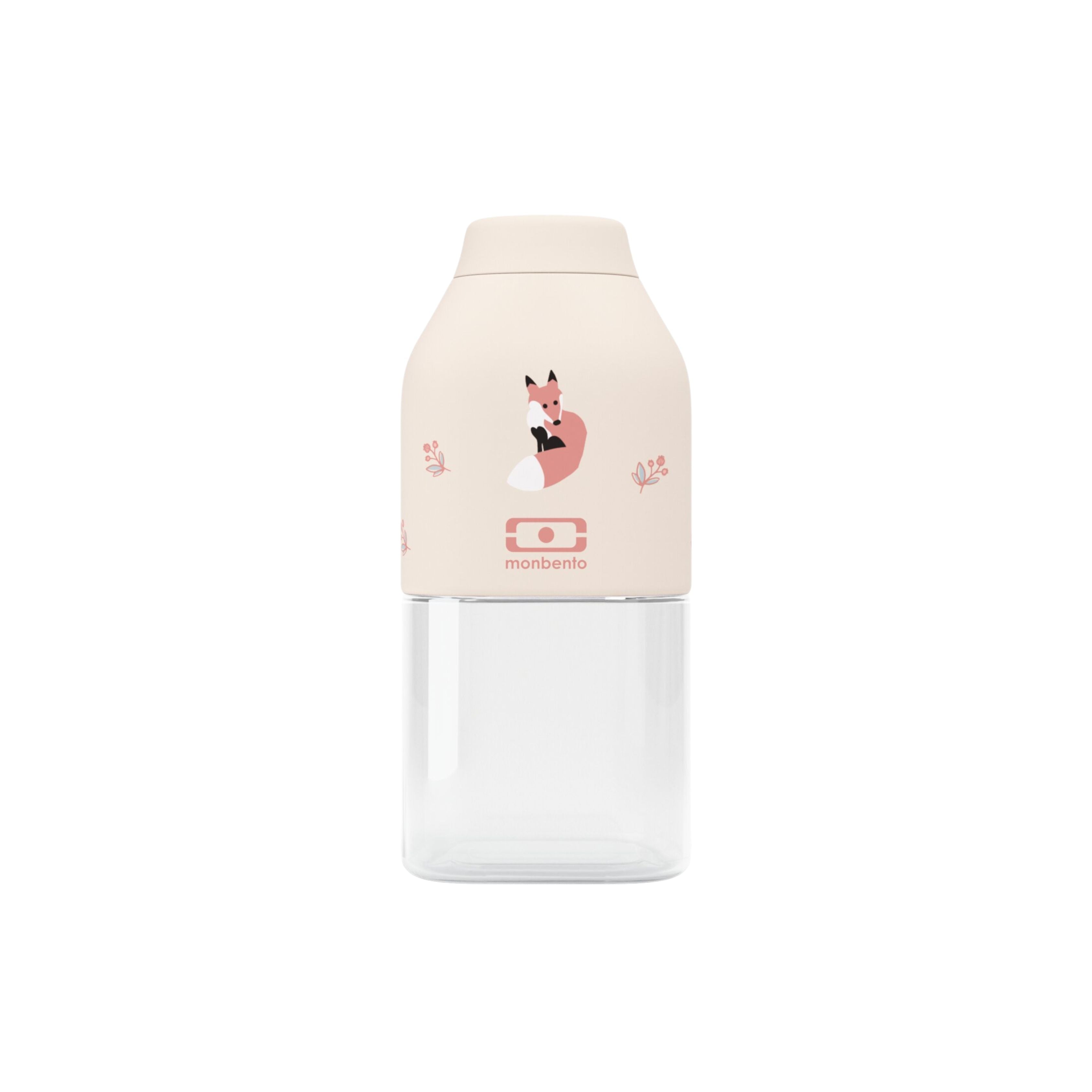 Jasnoróżowa kwadratowa butelka wielorazowa z liskiem Monbento Positive S 330 ml